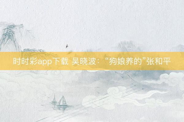 時時彩app下載 吳曉波:“狗娘養的”張和平